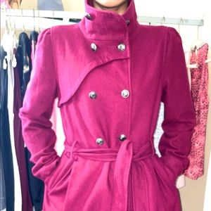 WINE BODYCON WOOL PEACOAT BELT SASH JUNIOR 0-4 MED